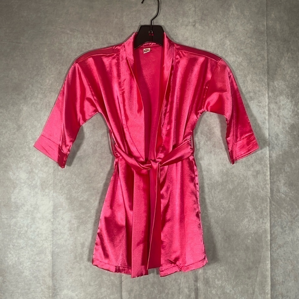 Girls Hot Pink Satin Spa Bridesmaids Robe | See Measurements